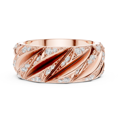 Yellow Gold Twisted Cable Diamond Band | 0.63CTW Fluted Statement Ring