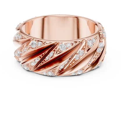 Yellow Gold Twisted Cable Diamond Band | 0.63CTW Fluted Statement Ring