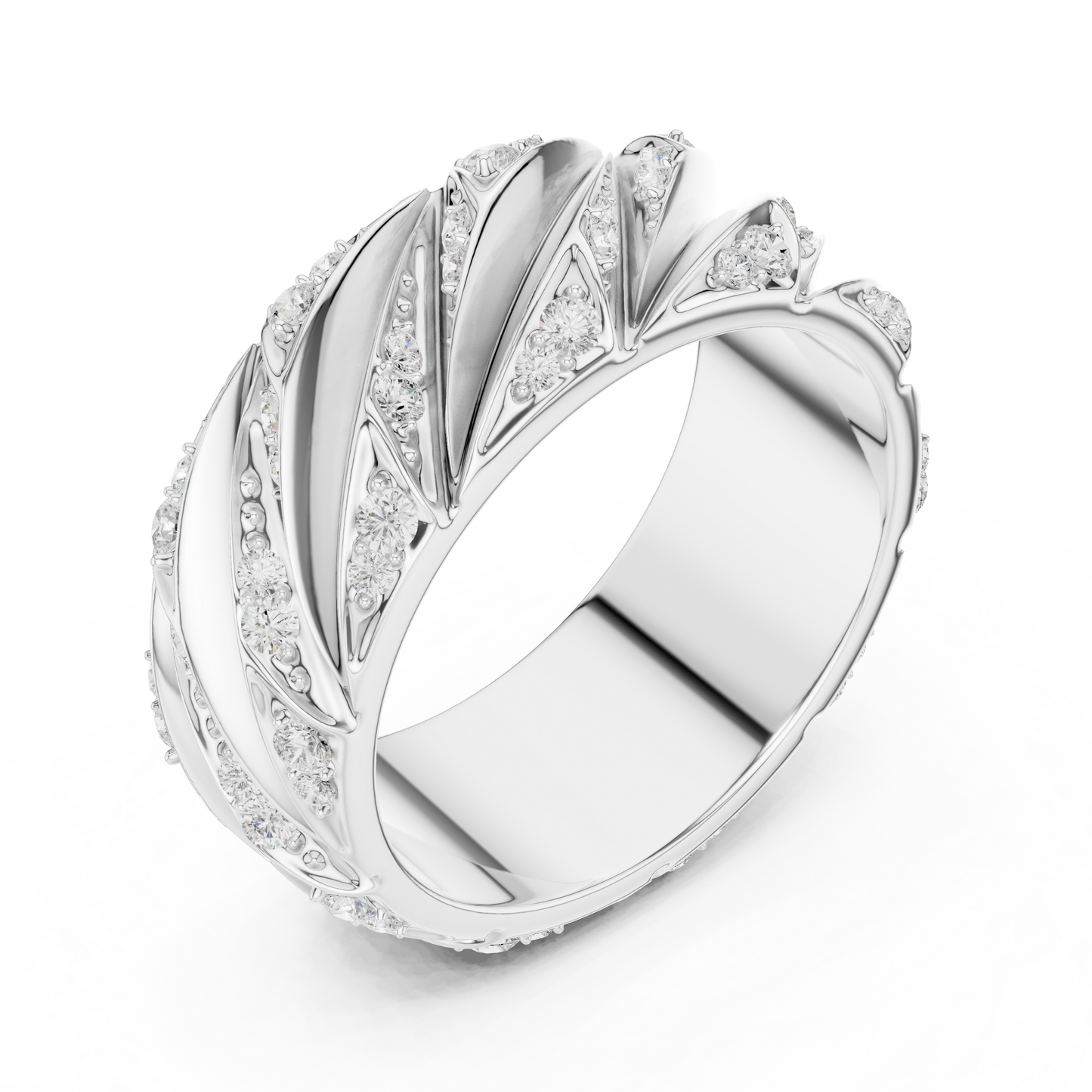 Yellow Gold Twisted Cable Diamond Band | 0.63CTW Fluted Statement Ring