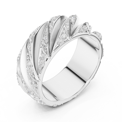 Yellow Gold Twisted Cable Diamond Band | 0.63CTW Fluted Statement Ring