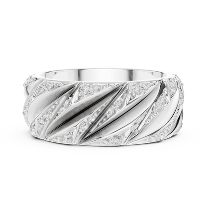 Yellow Gold Twisted Cable Diamond Band | 0.63CTW Fluted Statement Ring