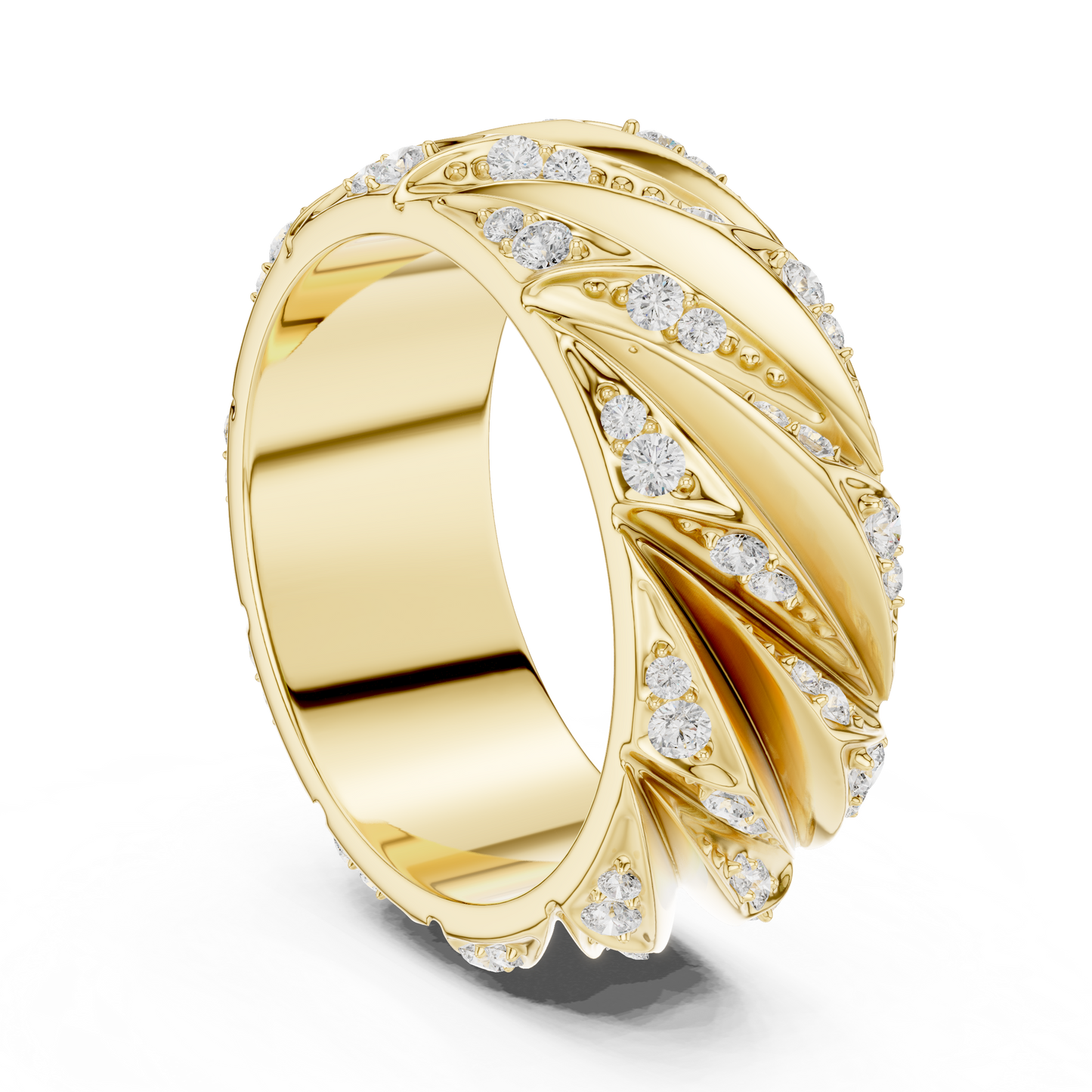 Yellow Gold Twisted Cable Diamond Band | 0.63CTW Fluted Statement Ring