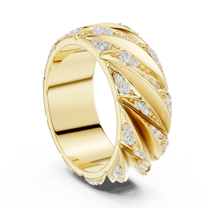Yellow Gold Twisted Cable Diamond Band | 0.63CTW Fluted Statement Ring