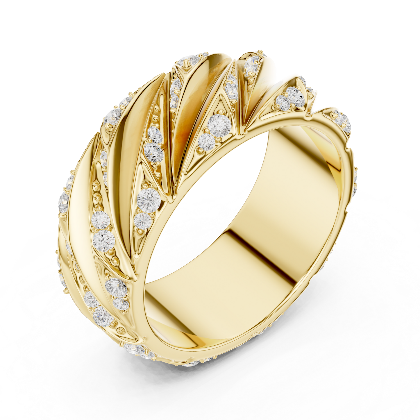Yellow Gold Twisted Cable Diamond Band | 0.63CTW Fluted Statement Ring