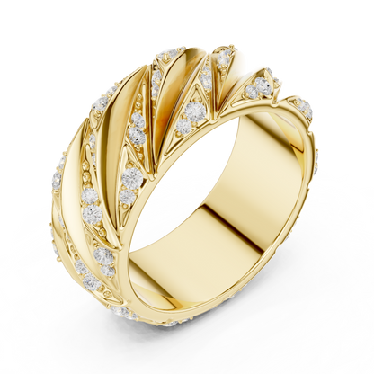 Yellow Gold Twisted Cable Diamond Band | 0.63CTW Fluted Statement Ring