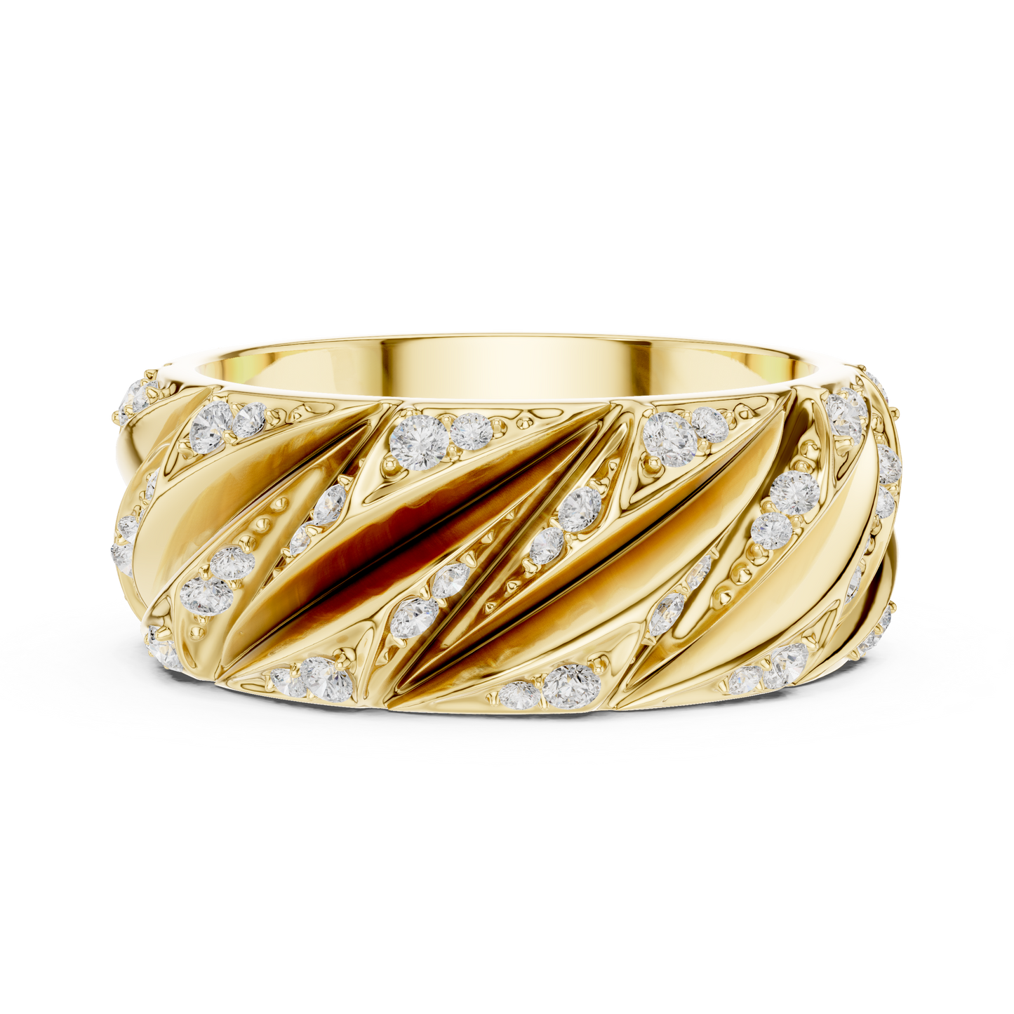 Yellow Gold Twisted Cable Diamond Band | 0.63CTW Fluted Statement Ring