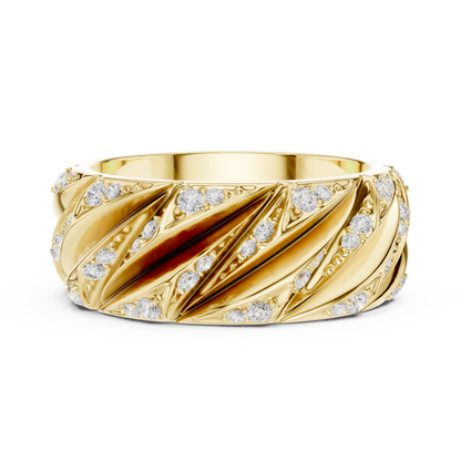 Yellow Gold Twisted Cable Diamond Band | 0.63CTW Fluted Statement Ring