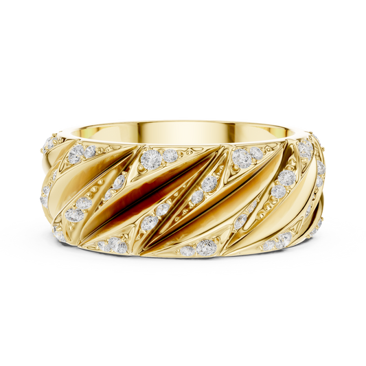 Yellow Gold Twisted Cable Diamond Band | 0.63CTW Fluted Statement Ring