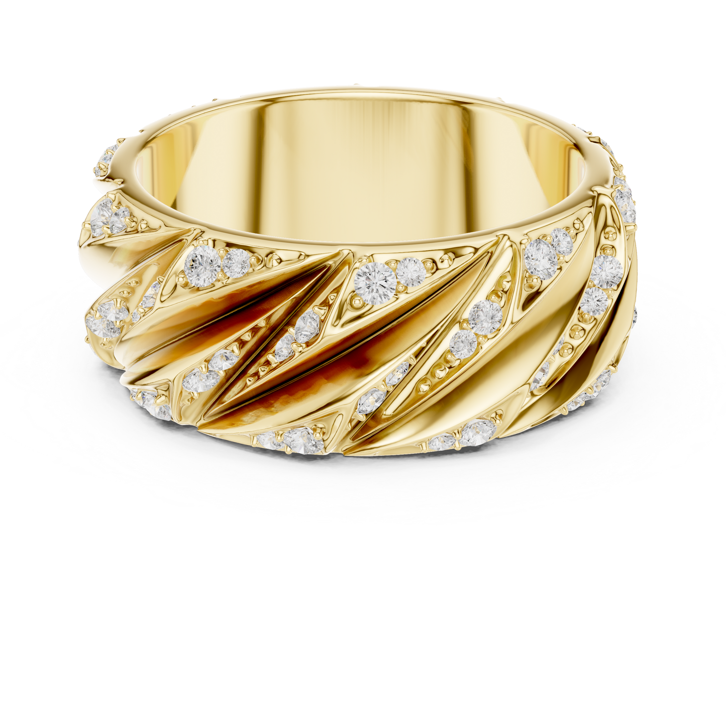 Yellow Gold Twisted Cable Diamond Band | 0.63CTW Fluted Statement Ring