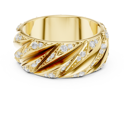 Yellow Gold Twisted Cable Diamond Band | 0.63CTW Fluted Statement Ring