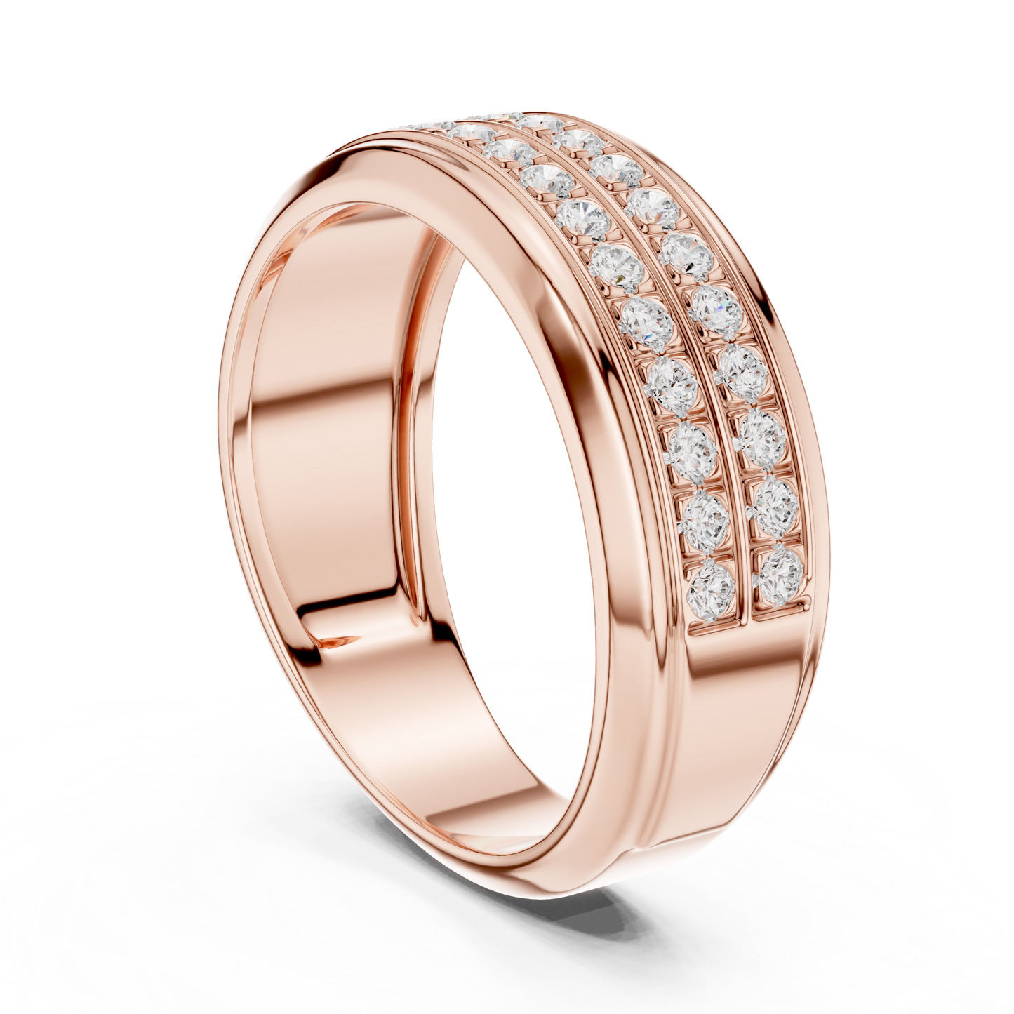 0.57ct Men's Double Row Diamond Wedding Band in Yellow Gold