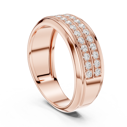 0.57ct Men's Double Row Diamond Wedding Band in Yellow Gold