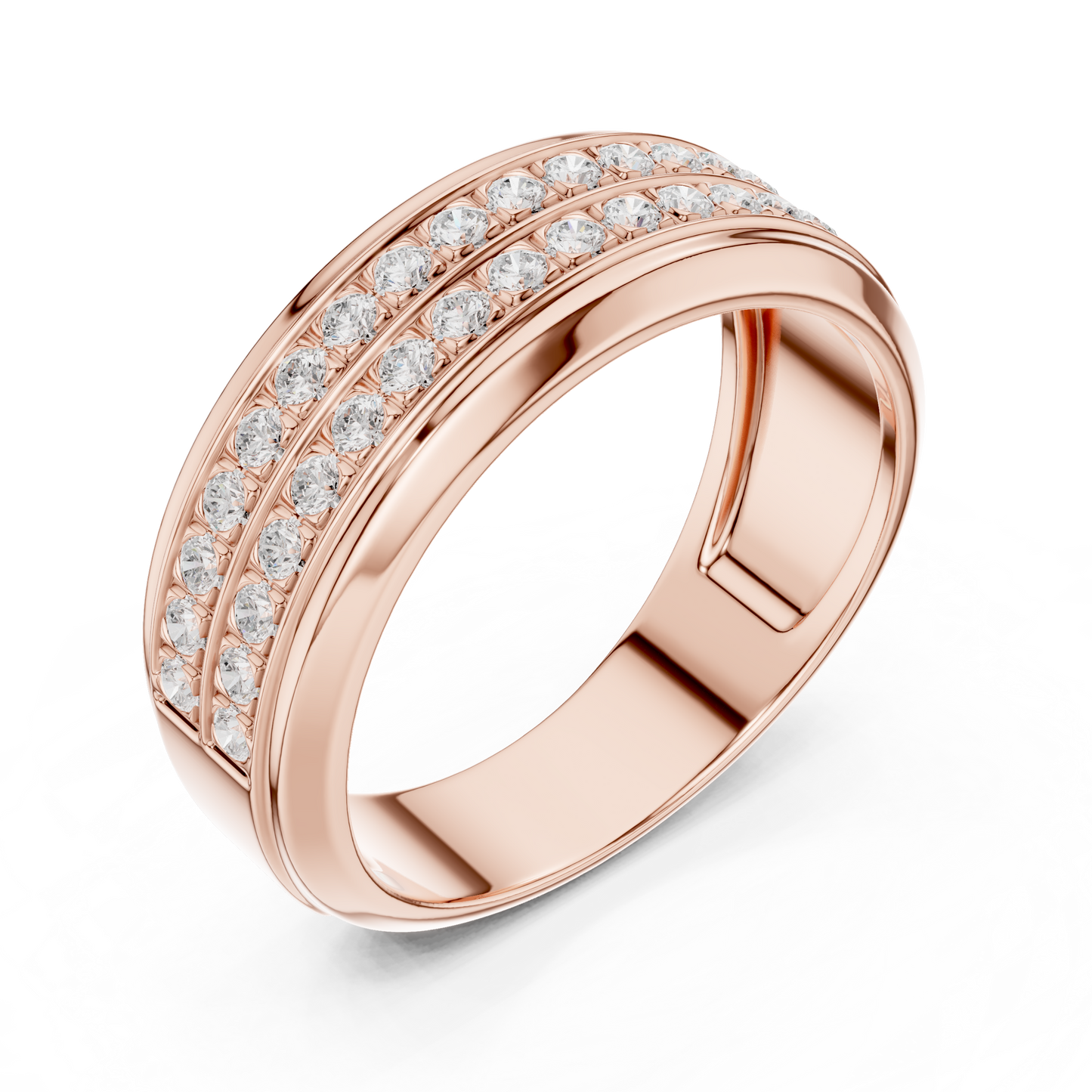0.57ct Men's Double Row Diamond Wedding Band in Yellow Gold