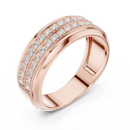 0.57ct Men's Double Row Diamond Wedding Band in Yellow Gold