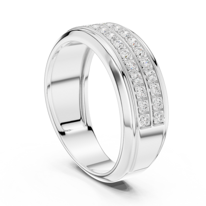 0.57ct Men's Double Row Diamond Wedding Band in Yellow Gold