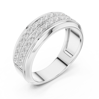0.57ct Men's Double Row Diamond Wedding Band in Yellow Gold