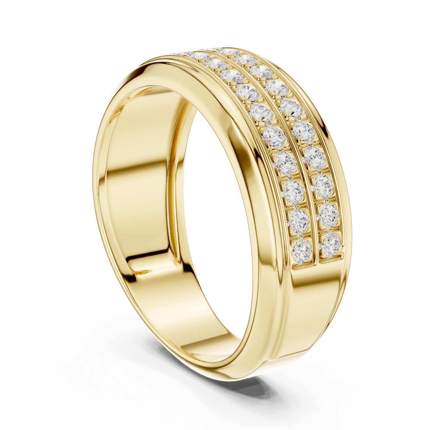 0.57ct Men's Double Row Diamond Wedding Band in Yellow Gold