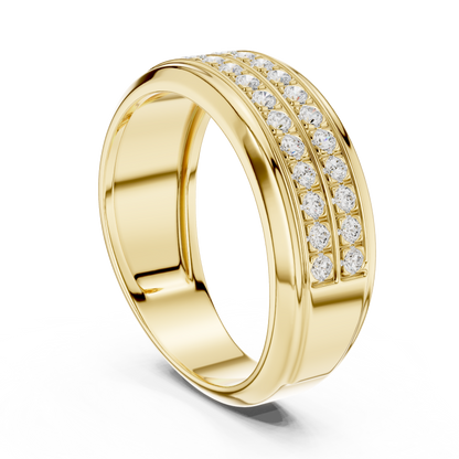 0.57ct Men's Double Row Diamond Wedding Band in Yellow Gold