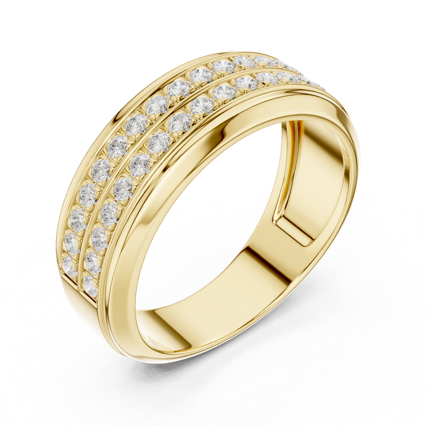 0.57ct Men's Double Row Diamond Wedding Band in Yellow Gold
