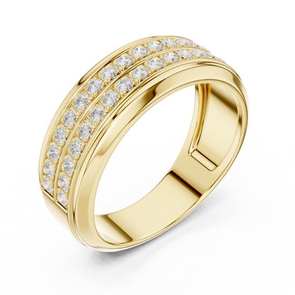 0.57ct Men's Double Row Diamond Wedding Band in Yellow Gold