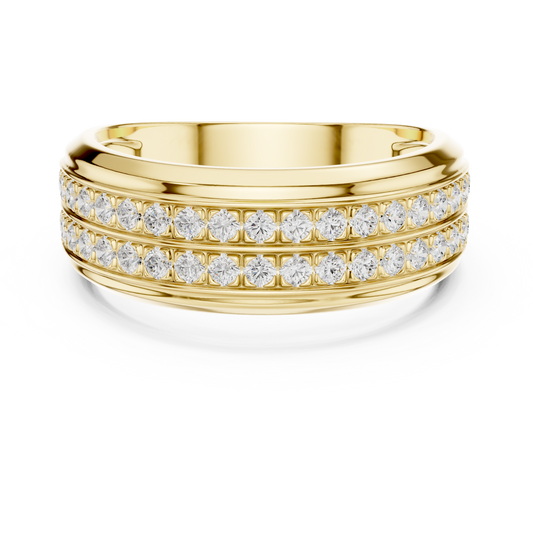0.57ct Men's Double Row Diamond Wedding Band in Yellow Gold