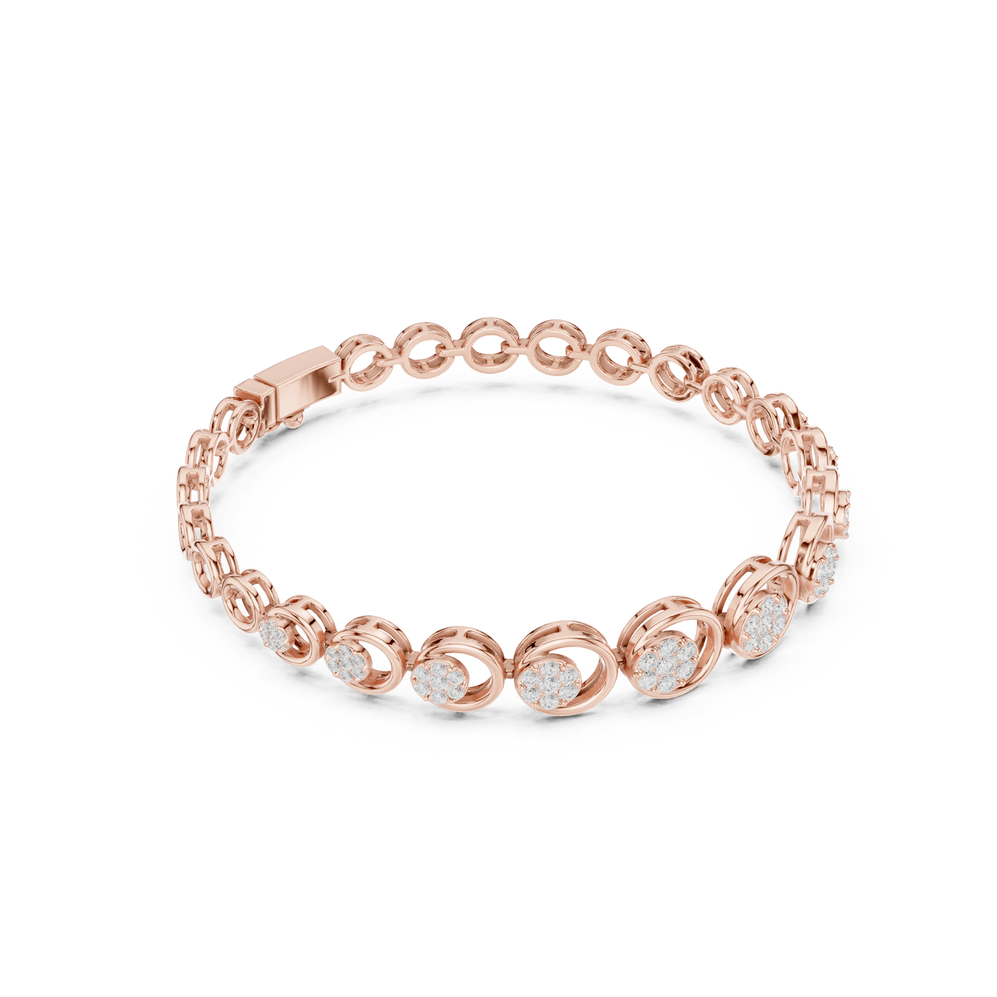 0.83CTW Diamond Floral Cluster Circle Link Gold Bracelet