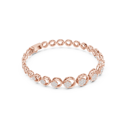 0.83CTW Diamond Floral Cluster Circle Link Gold Bracelet