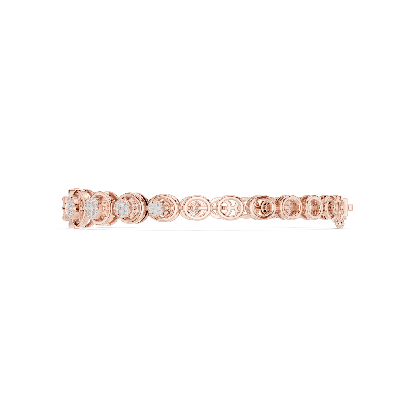 0.83CTW Diamond Floral Cluster Circle Link Gold Bracelet