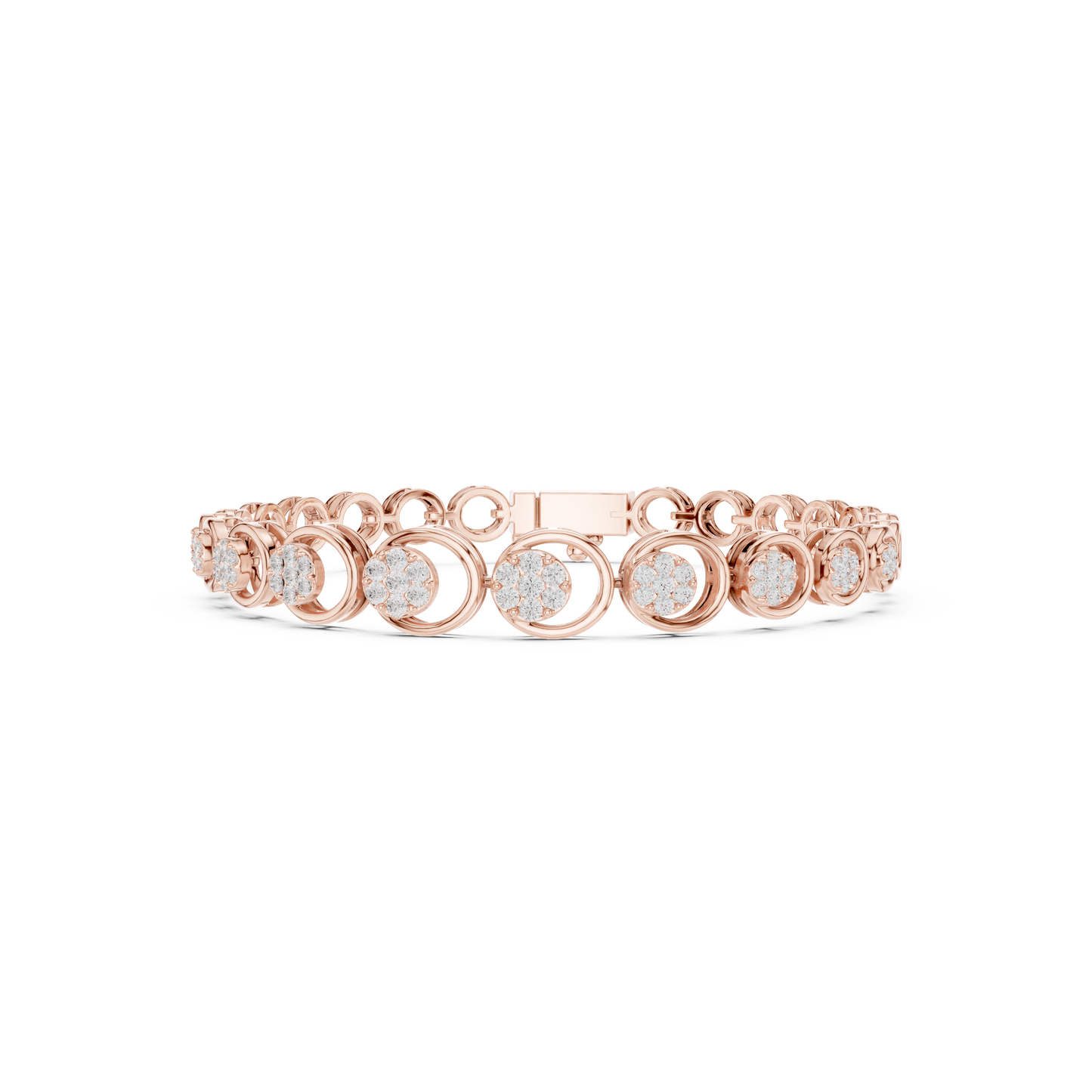 0.83CTW Diamond Floral Cluster Circle Link Gold Bracelet