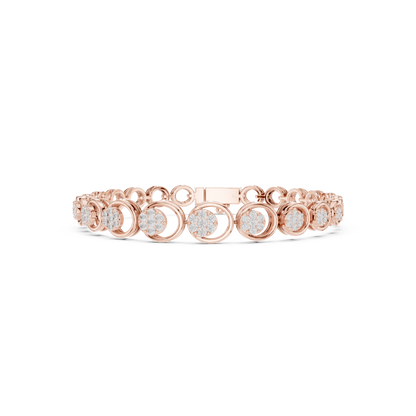 0.83CTW Diamond Floral Cluster Circle Link Gold Bracelet