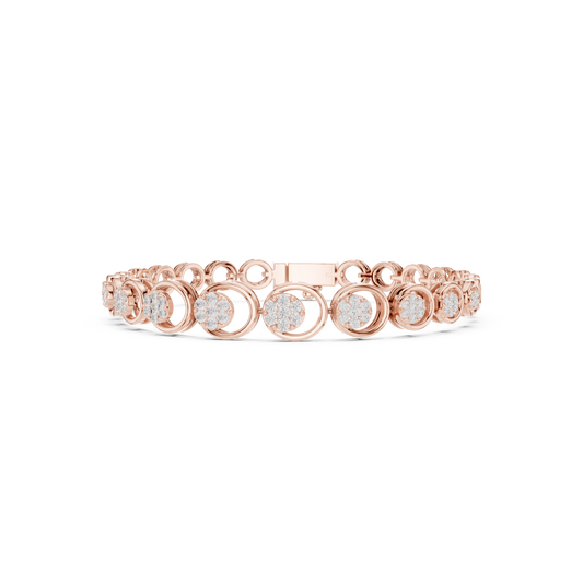 0.83 Carat Diamond Floral Cluster Circle Link Gold Bracelet