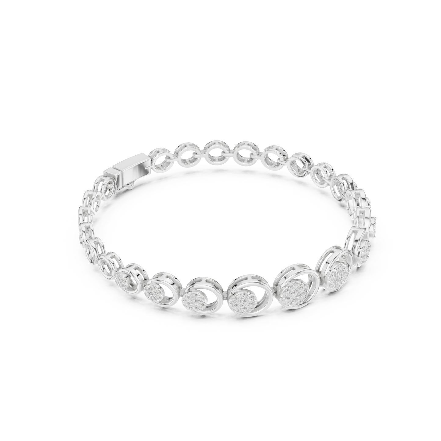 0.83CTW Diamond Floral Cluster Circle Link Gold Bracelet