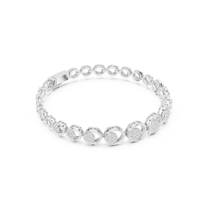 0.83CTW Diamond Floral Cluster Circle Link Gold Bracelet