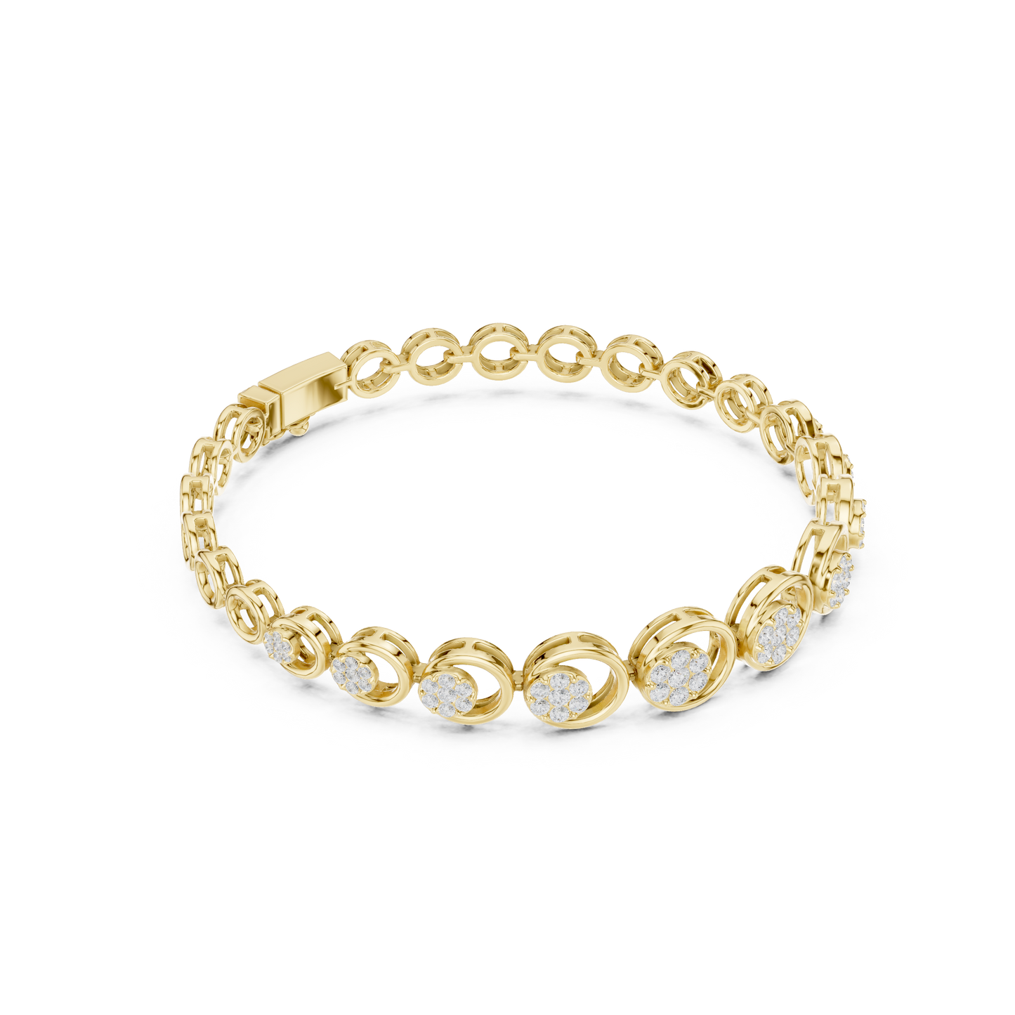 0.83CTW Diamond Floral Cluster Circle Link Gold Bracelet