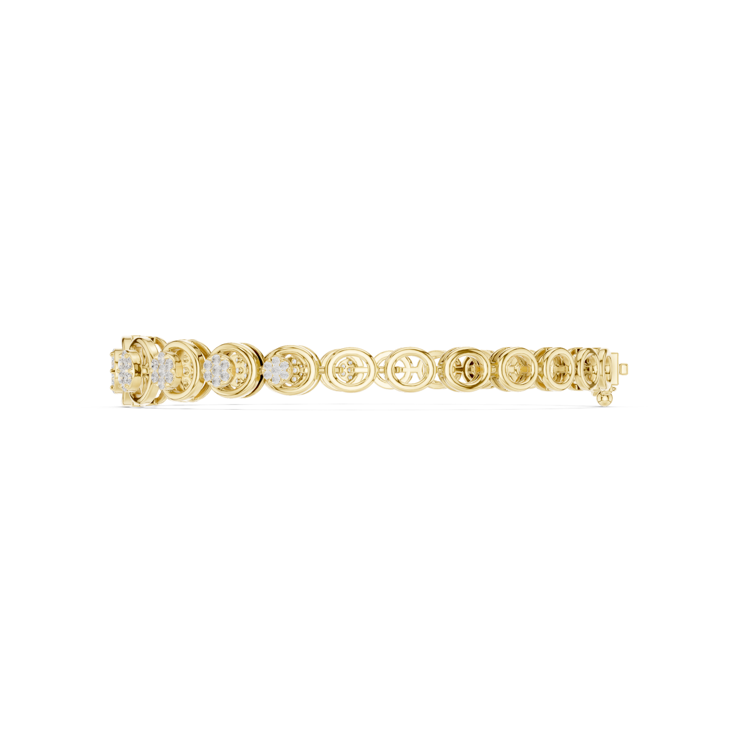 0.83CTW Diamond Floral Cluster Circle Link Gold Bracelet