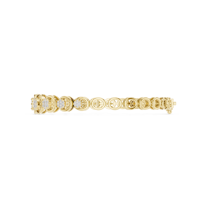 0.83CTW Diamond Floral Cluster Circle Link Gold Bracelet