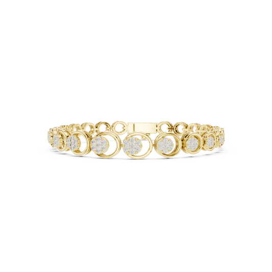 0.83 Carat Diamond Floral Cluster Circle Link Gold Bracelet