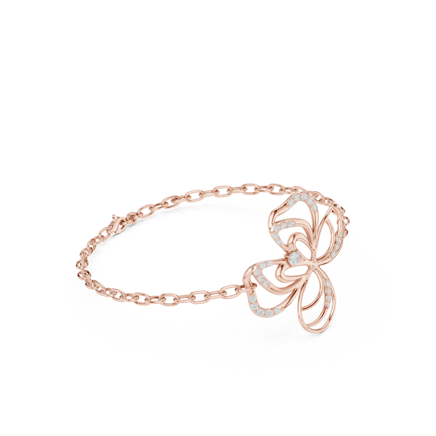 0.38CTW Diamond Openwork Floral Chain Bracelet - Yellow Gold