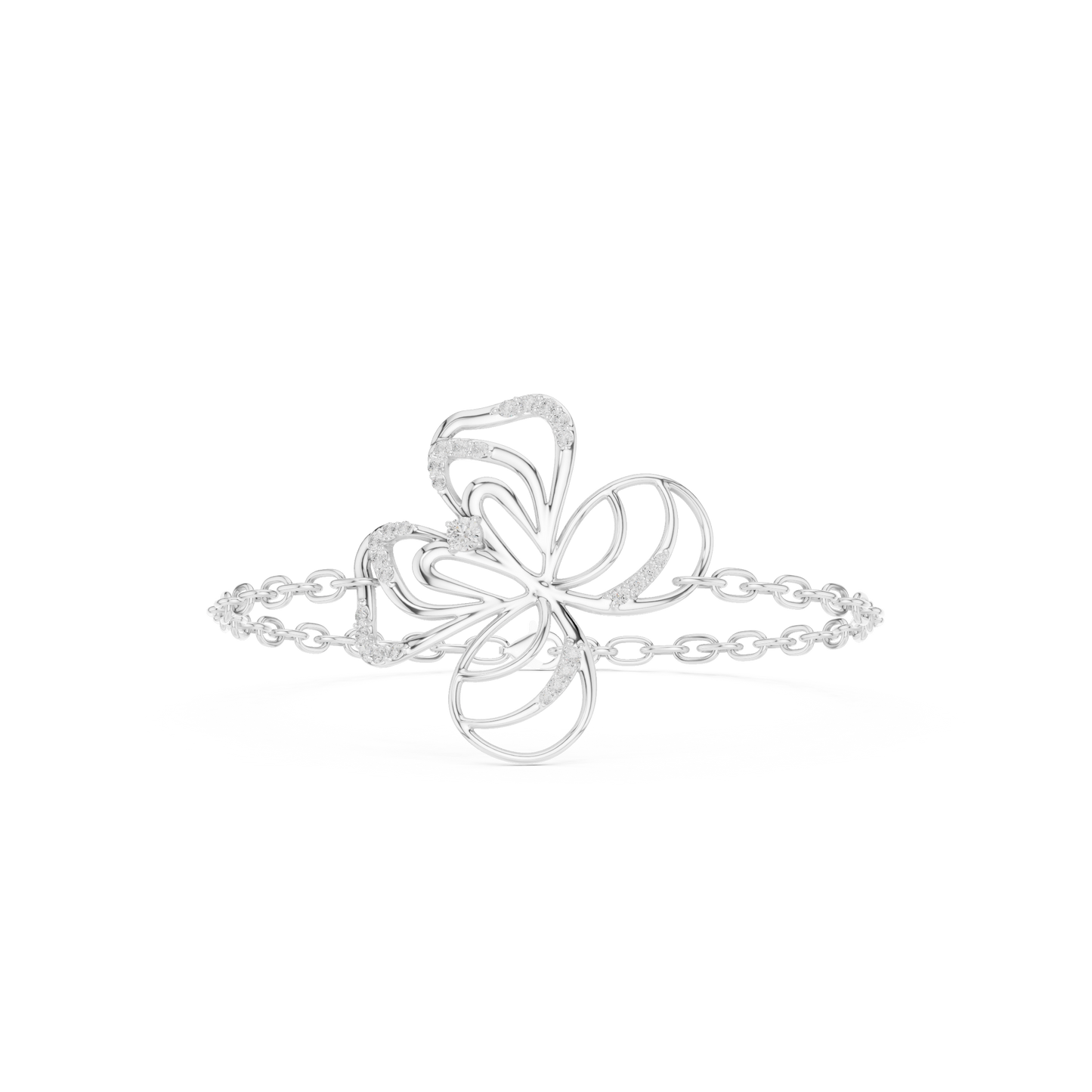 0.38CTW Diamond Openwork Floral Chain Bracelet - Yellow Gold