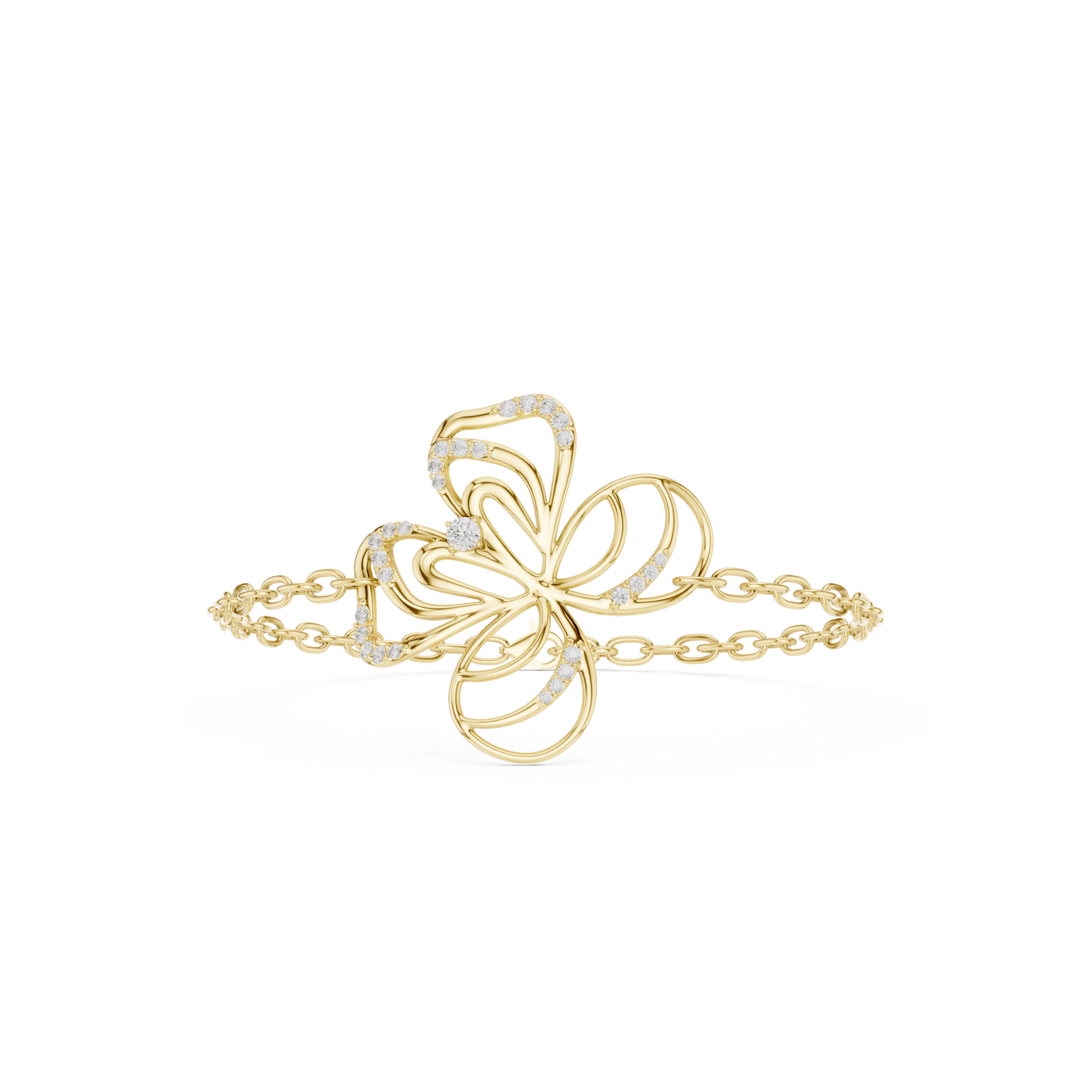 0.38CTW Diamond Openwork Floral Chain Bracelet - Yellow Gold