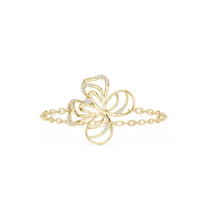 0.38CTW Diamond Openwork Floral Chain Bracelet - Yellow Gold
