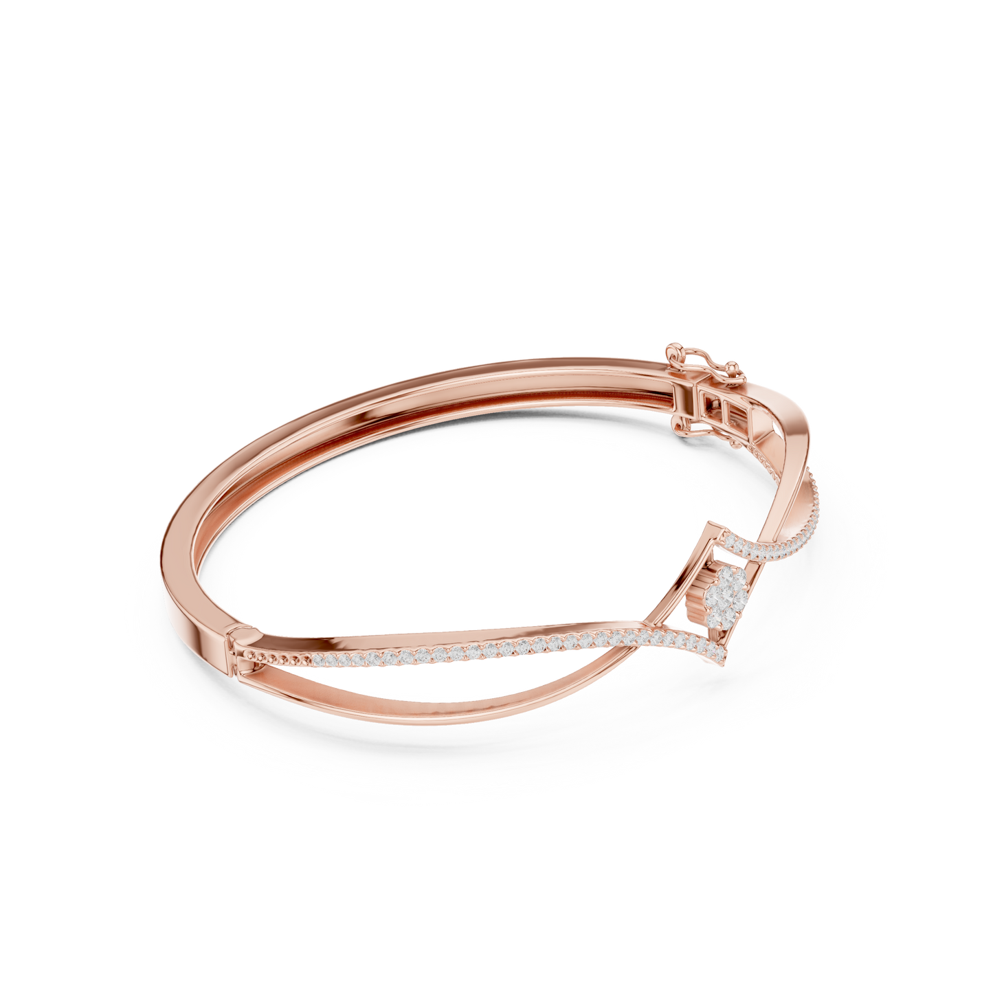 0.70CTW Geometric Rhombus Diamond Cluster Bangle Bracelet - Yellow Gold