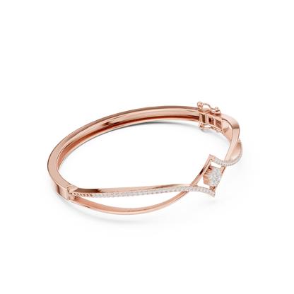 0.70CTW Geometric Rhombus Diamond Cluster Bangle Bracelet - Yellow Gold