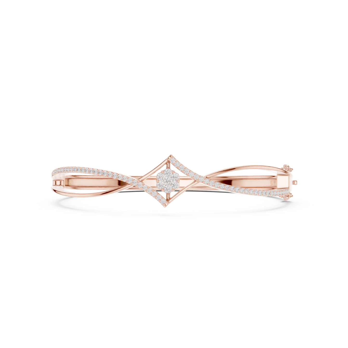 0.70CTW Geometric Rhombus Diamond Cluster Bangle Bracelet - Yellow Gold