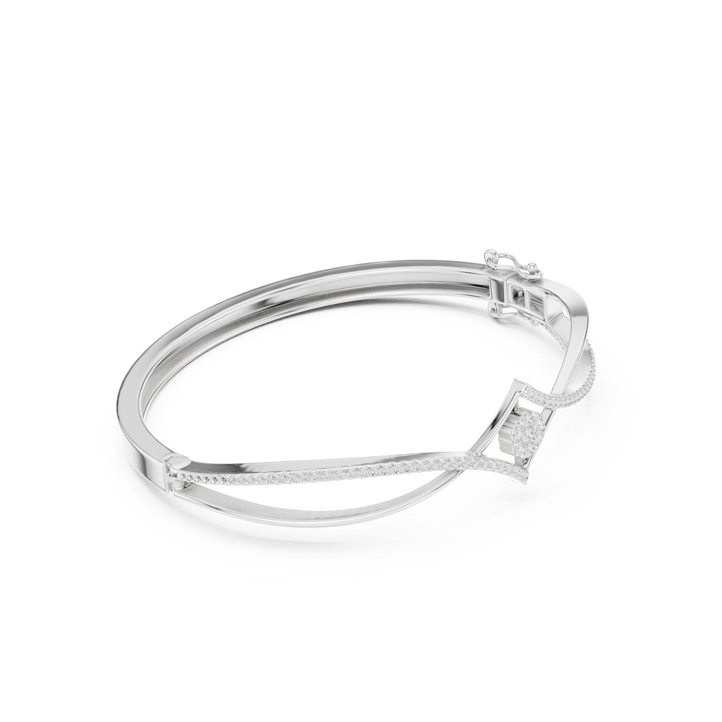 0.70CTW Geometric Rhombus Diamond Cluster Bangle Bracelet - Yellow Gold
