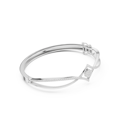0.70CTW Geometric Rhombus Diamond Cluster Bangle Bracelet - Yellow Gold