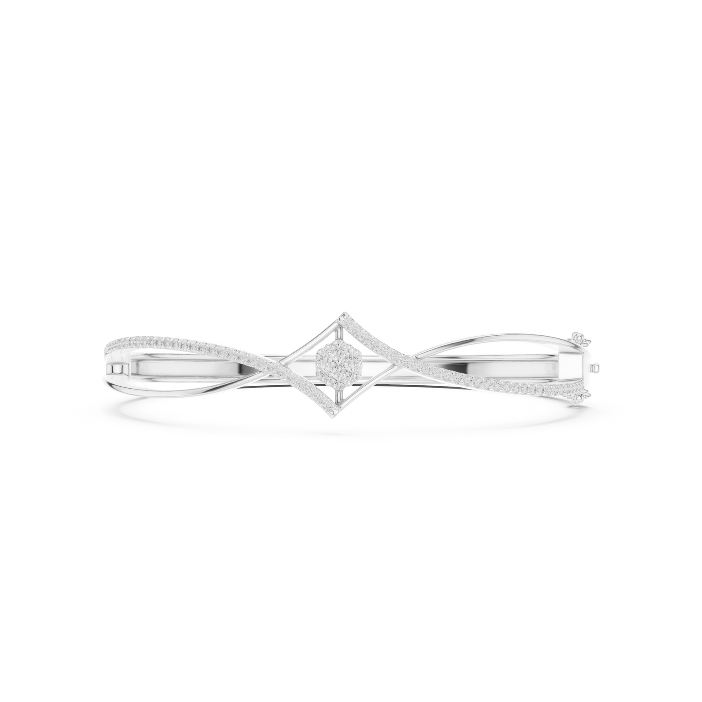 0.70CTW Geometric Rhombus Diamond Cluster Bangle Bracelet - Yellow Gold