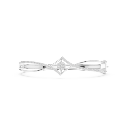 0.70CTW Geometric Rhombus Diamond Cluster Bangle Bracelet - Yellow Gold