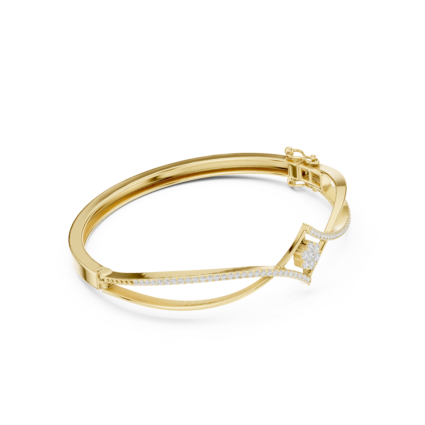0.70CTW Geometric Rhombus Diamond Cluster Bangle Bracelet - Yellow Gold