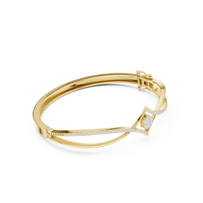 0.70CTW Geometric Rhombus Diamond Cluster Bangle Bracelet - Yellow Gold